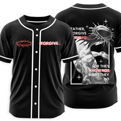 Father, Forgiven Them Christian Black Baseball Jersey