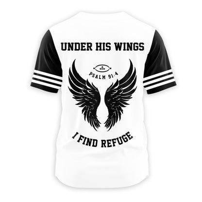 Under His Wings I Find Refuge Christian Baseball Jersey